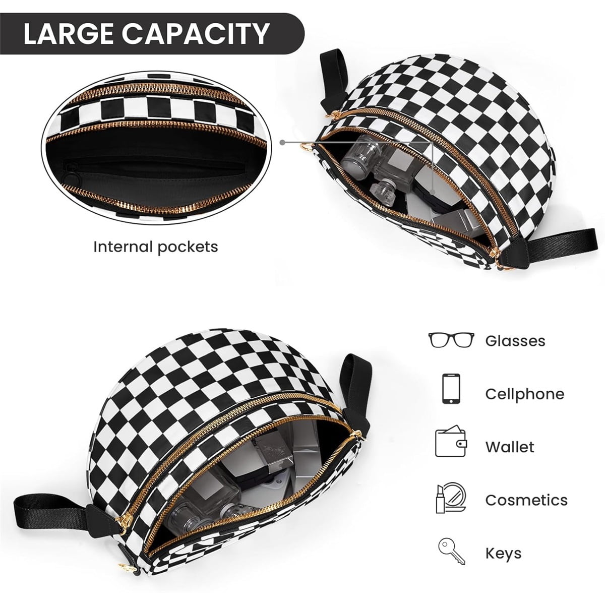 Luxury Checkered Crossbody Bag,Spacious Bum Bags for Women Nylon Crossbody Fanny Packs Checkered Purse Belt Wallet