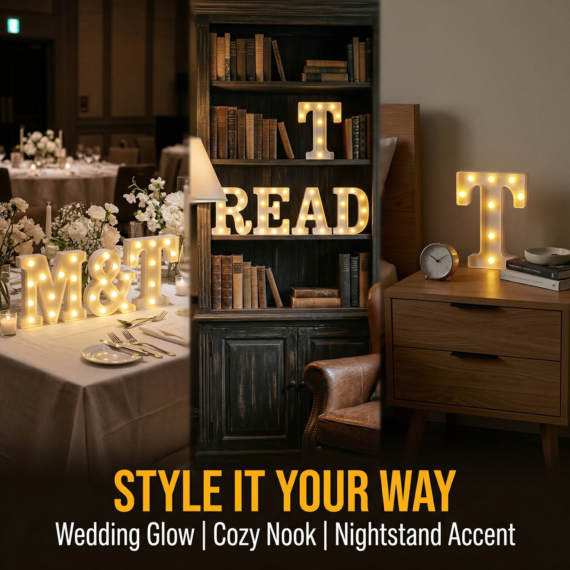 Unique Bargains Marquee Letters With Lights LED Light Up Signs Letter T 6.5"L x 1.5"W x 8.5"H