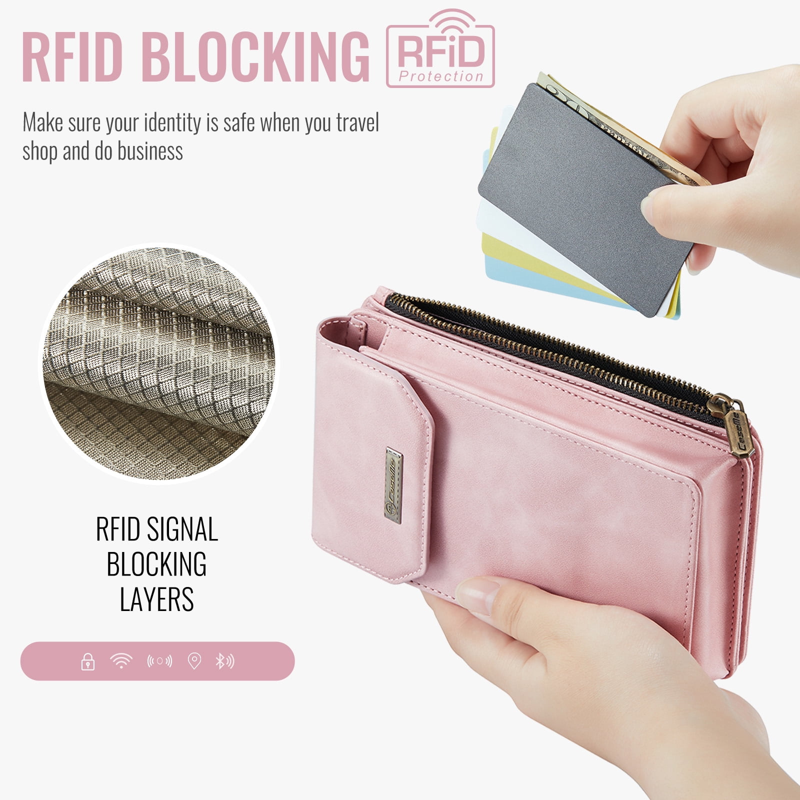 Crossbody Cell Phone Purse Bag for Women Men, Small Leather Wallet with 10 Card Slots, Zipper Pocket & Adjustable Strap Shoulder Bag Clutch with Magnetic Closure Fits Most Smartphones Under 7.3",Pink