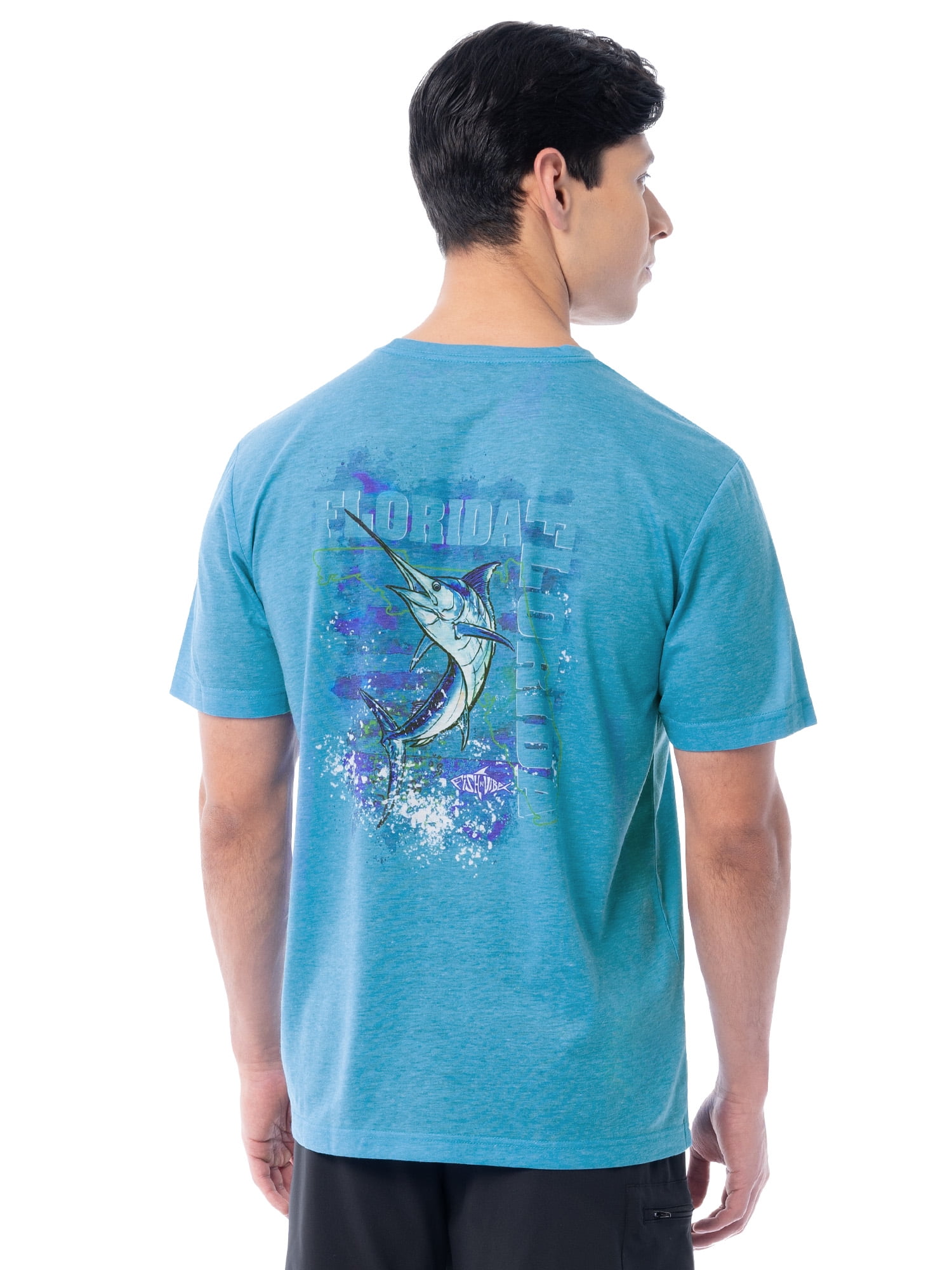 Fish N Vibe Men's Short Sleeve Fishing Performance Outdoor Graphic T-Shirt, Sea Blue, M