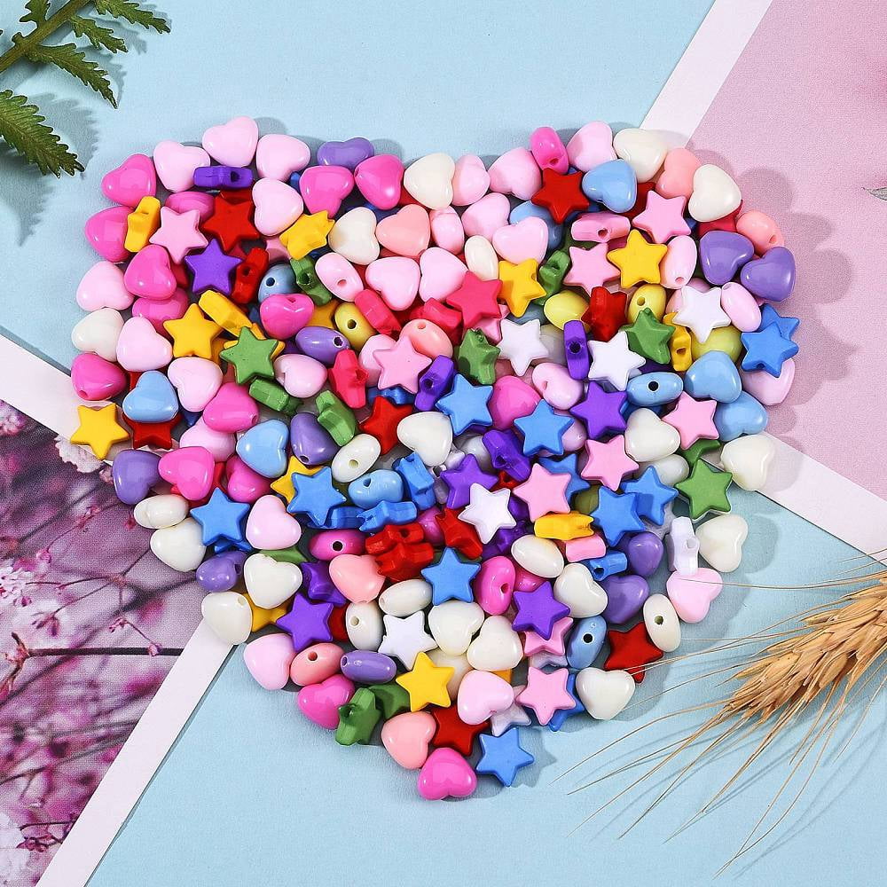 1Box 1500Pcs 15 Style Opaque Acrylic Beads Heart & Star Mixed Color 100pcs/styleDIY