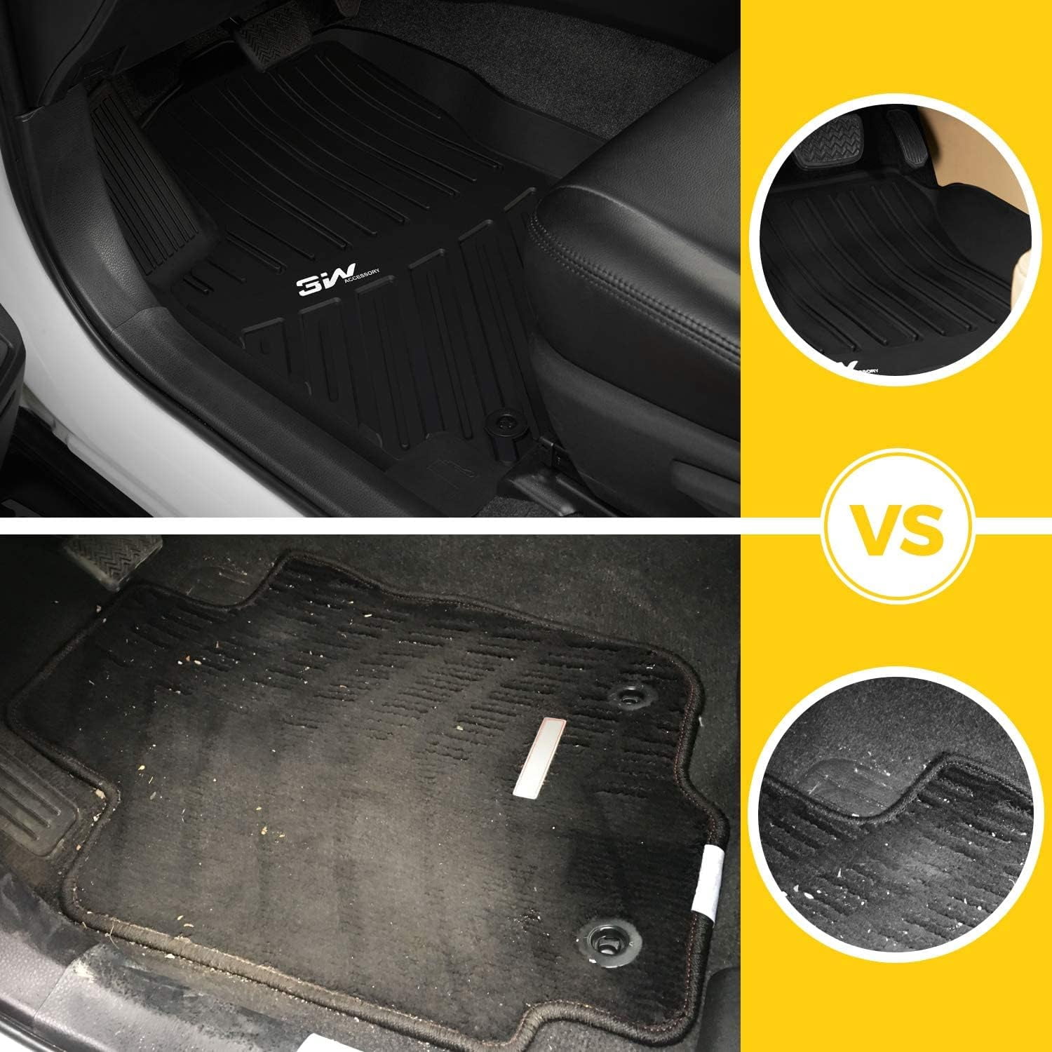3W Car Floor Mats Fit for 2017-2022 Honda CR-V TPE All-Weather Custom Fit CRV 1st and 2nd Row Floor Liners Set