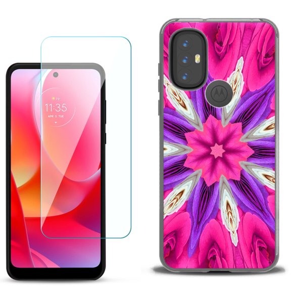 Slim-Fit Gel TPU Phone Case for Motorola Moto G Power 2022, with Tempered Glass Screen Protector, by OneToughShield ® - Kaleidoscope Rose