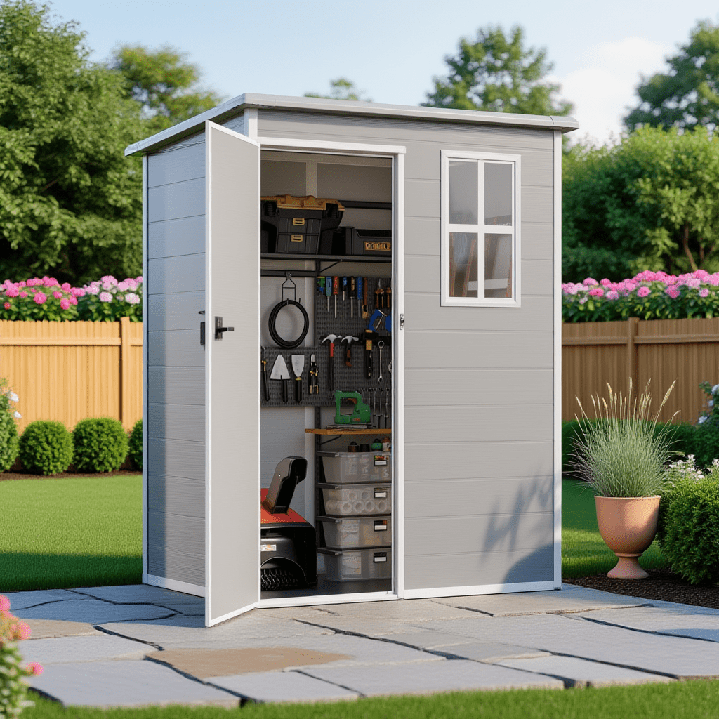 Aiho 5 X 3 Ft Outdoor Storage Shed, Watheproof Metal Garden Shed with Floor & Lockable Door, Perfect for Backyard, Garden, Gray