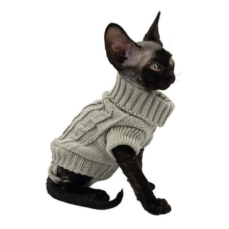 YokoKat Grey Turtleneck Cat Kitten Sweater Size XS