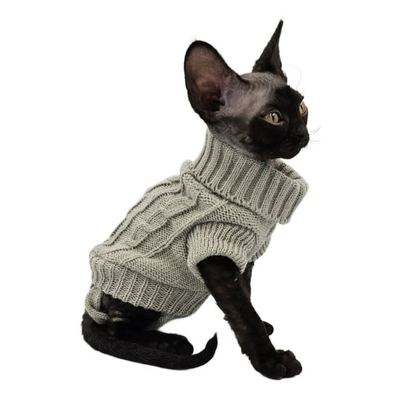 YokoKat Grey Turtleneck Cat Kitten Sweater Size XS