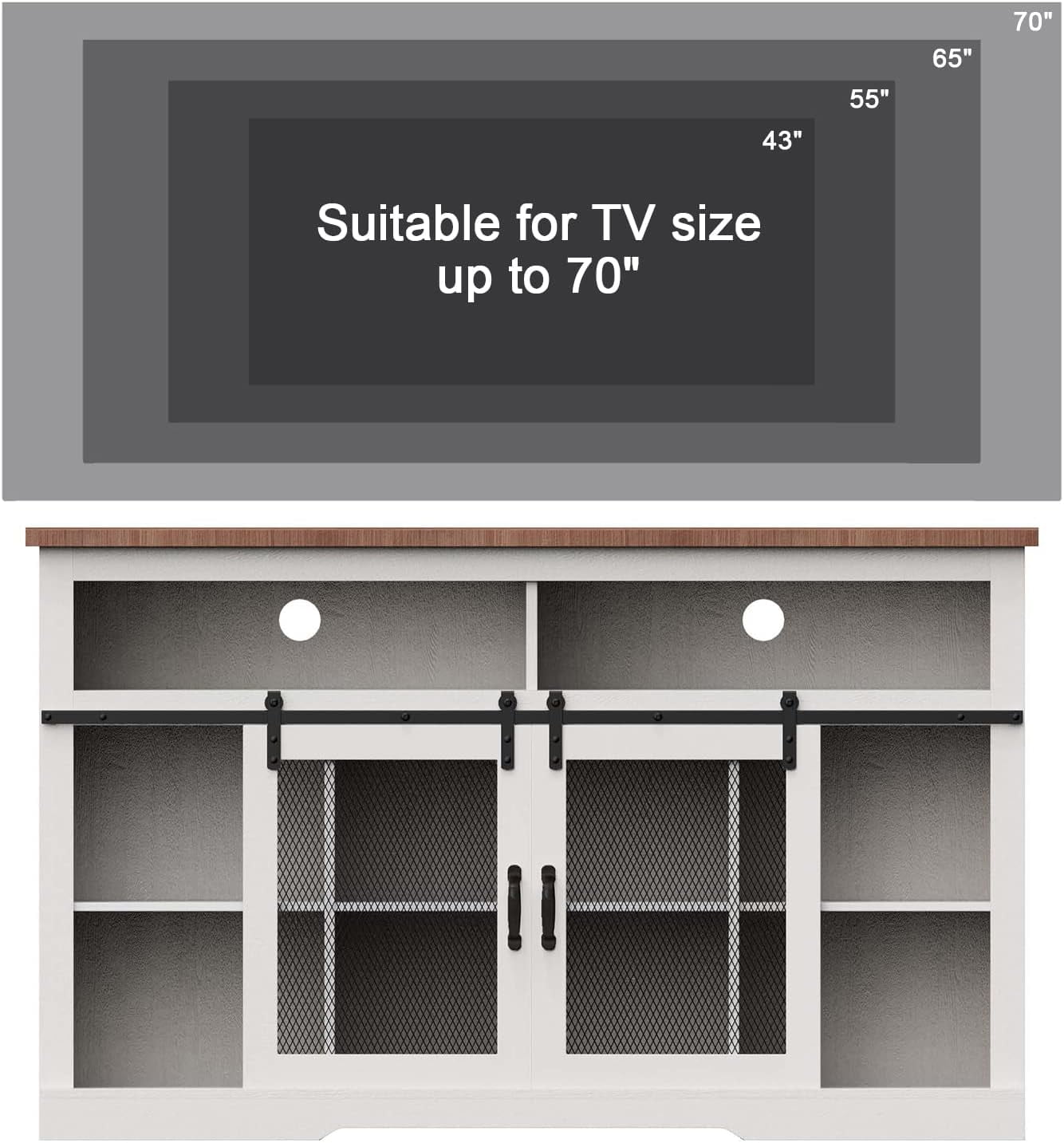 Tolead Farmhouse Style TV Stand for 65"+ TVs, Top, Sturdy, Dvds, Tall Entertainment Center, White