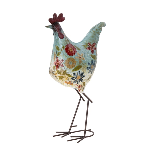 DecMode 17" Indoor Outdoor Distressed Standing Rooster Garden Sculpture with U Shaped Feet