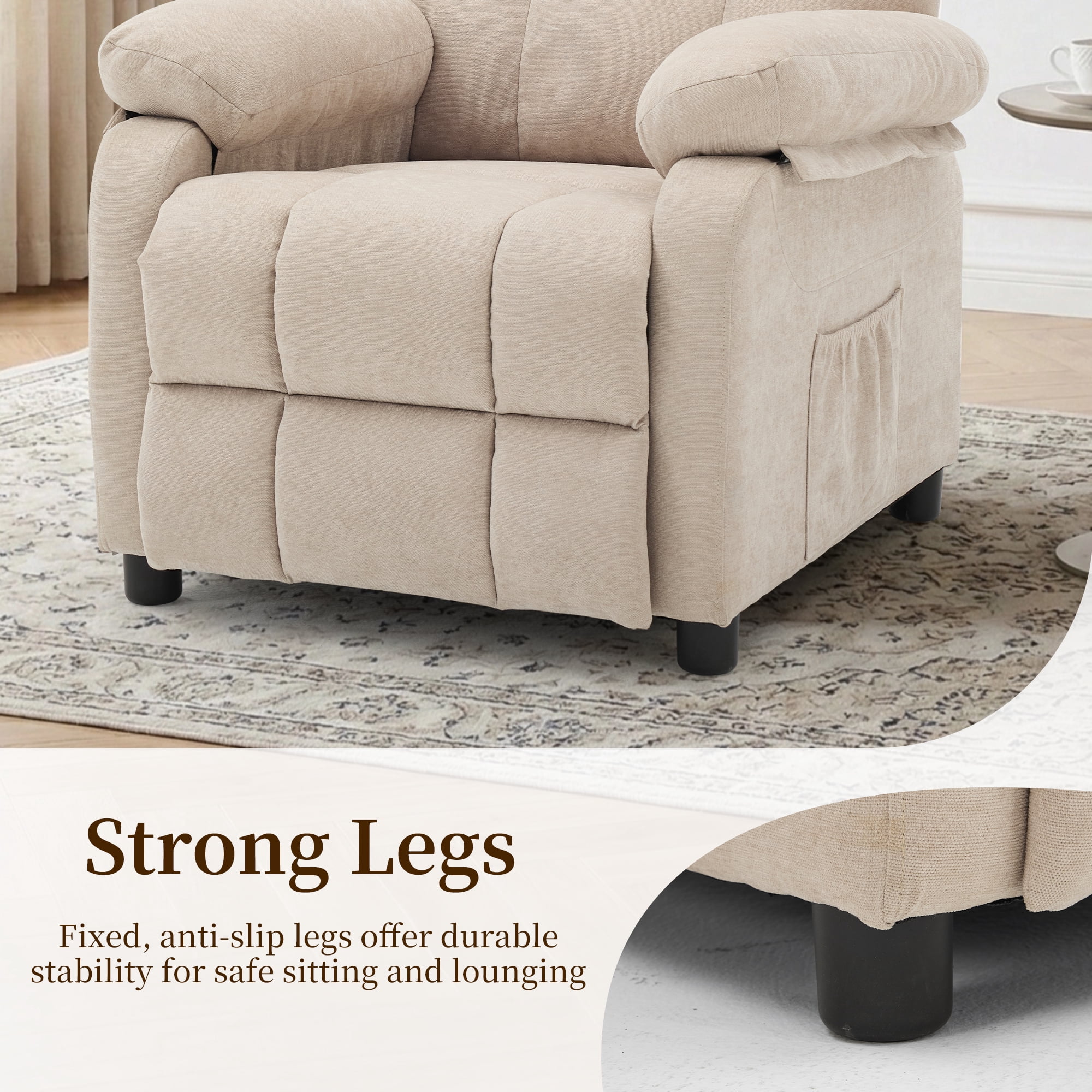 Korser Recliner Chairs for Adults with Fixed Base Push Back Recliner Chair for Living Room,Small Recliner Sofa for Small Spaces,Linen Fabric,Khaki