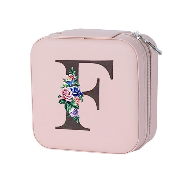 SGACAI Estuche organizador de joyas de viaje, organizadores y almacenamiento de joyas con iniciales personalizadas, caja de maquillaje con espejo, estuche de almacenamiento de cosméticos, regalos d