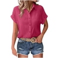 thumbnail image 2 of JMKQLZ Women's Summer Solid Color Lapel Short Sleeved Loose Button Cardigan Shirt Top, 2 of 9