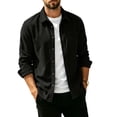 thumbnail image 2 of Mens Solid Lapel Collar Long Sleeve Shacket, Loose Casual Button Down Shirt Jacket, Autumn Chest Pocket Outerwear Top, 2 of 7