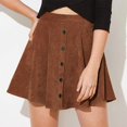 thumbnail image 2 of Gibobby faldas para mujer 2023 falda de pana sólida para mujer Otoño Invierno falda de paraguas de cintura alta de un solo botón a la moda para mujer(Caqui， S), 2 of 5