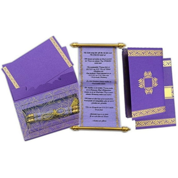 Purple Wedding Engagement Party Invitations, Scroll Wedding Card Bridal Shower Invitation, Sweet 16 Baby Shower Birthday Scroll Greeting Cards