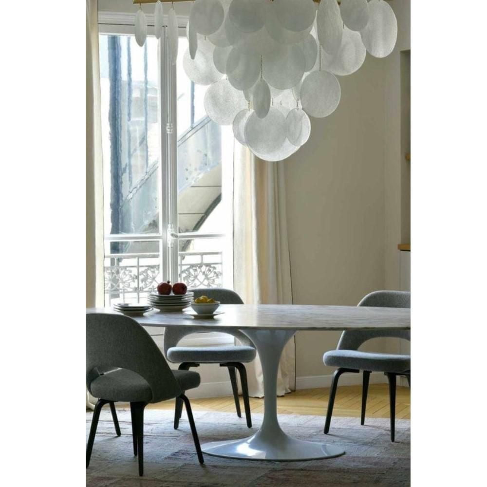 Bria Elegant Oval Dining Table with Carrara Marble Top and White Aluminum Base – A Refined and Timeless Design