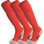 APTESOL Knee High Soccer Socks Team Sport Cushion Socks for Boys Girls Men Women [3-Pair Red,L]