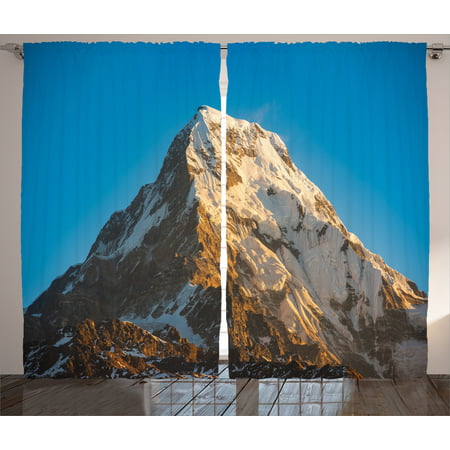 Farmhouse Decor Curtains 2 Panels Set, Panoramic Himalayas in Nepal Cold Terrain Asian Tibetian Nature Adventure, Window Drapes for Living Room Bedroom, 108W X 90L Inches, Blue Brown, by