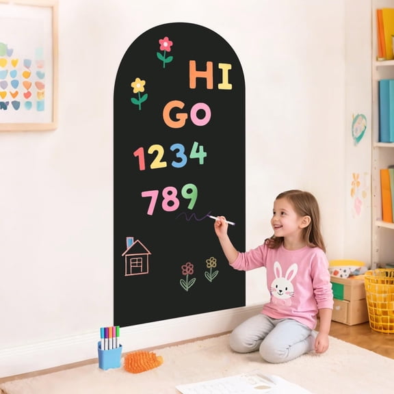 Magnetic Chalkboard for Wall, 39.4" x 17.5" Magnetic Arch Wall Decal Self Adhesive Blackboard Wallpaper Peel and Stick Chalk Board Wall Decal Roll for Home Playroom Classroom