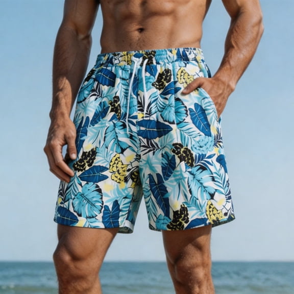 Yaoyar Mens Swim Trunks Hawaiian Beach Shorts Quick Dry Board Shorts Bathing Suits Swimwear with Mesh Lining Pockets