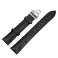 thumbnail image 1 of Uxcell Cowhide Leather Band Deployment Buckle Watch Strap 16mm Leather Strap, Black, Silver, 1 of 7