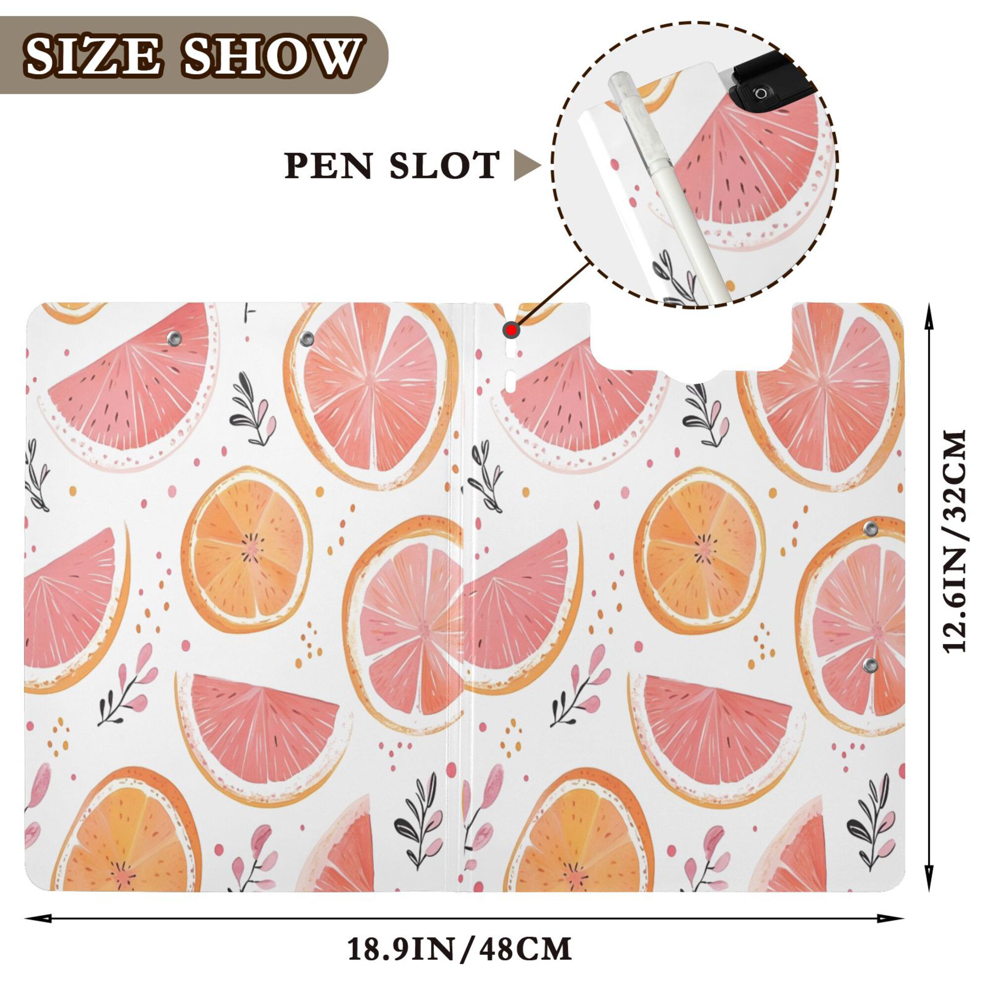 FORMRS A4 Clipboard Folder with Pen Holder Horizontal Foldable School Office Binder, Citrus Slice