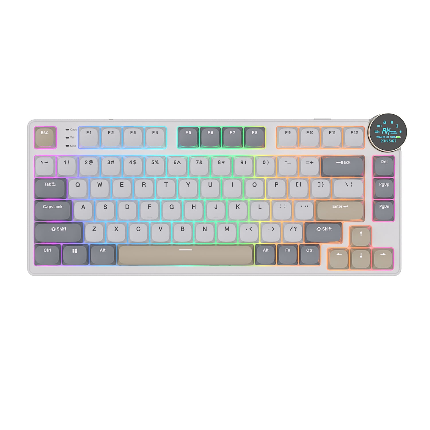 RK ROYAL KLUDGE N80 Low Profile Mechanical Keyboard w/Smart Display Screen & Knob, 75% Top Mount 3-Modes Wireless Mechanical Keyboard, Software Support, Massive Battery, 80 Keys, Quiet Red Switch