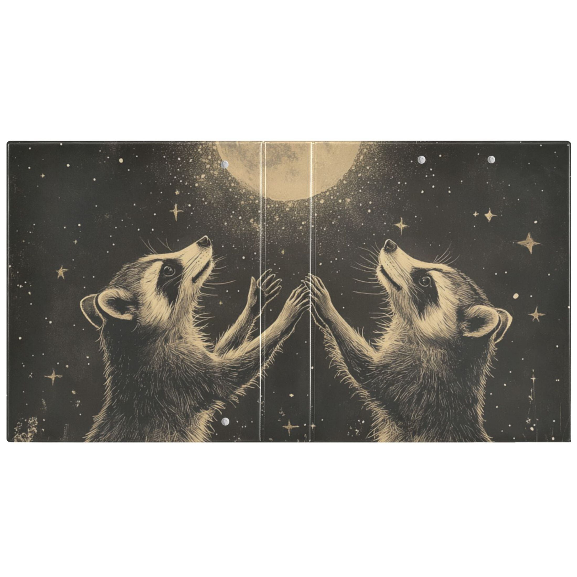 Raccoons Moon Stars 3 Ring Binders 1.5 inch Hardcover File Folders with Interior Pockets A4 Size Organizer for School Office Hospital