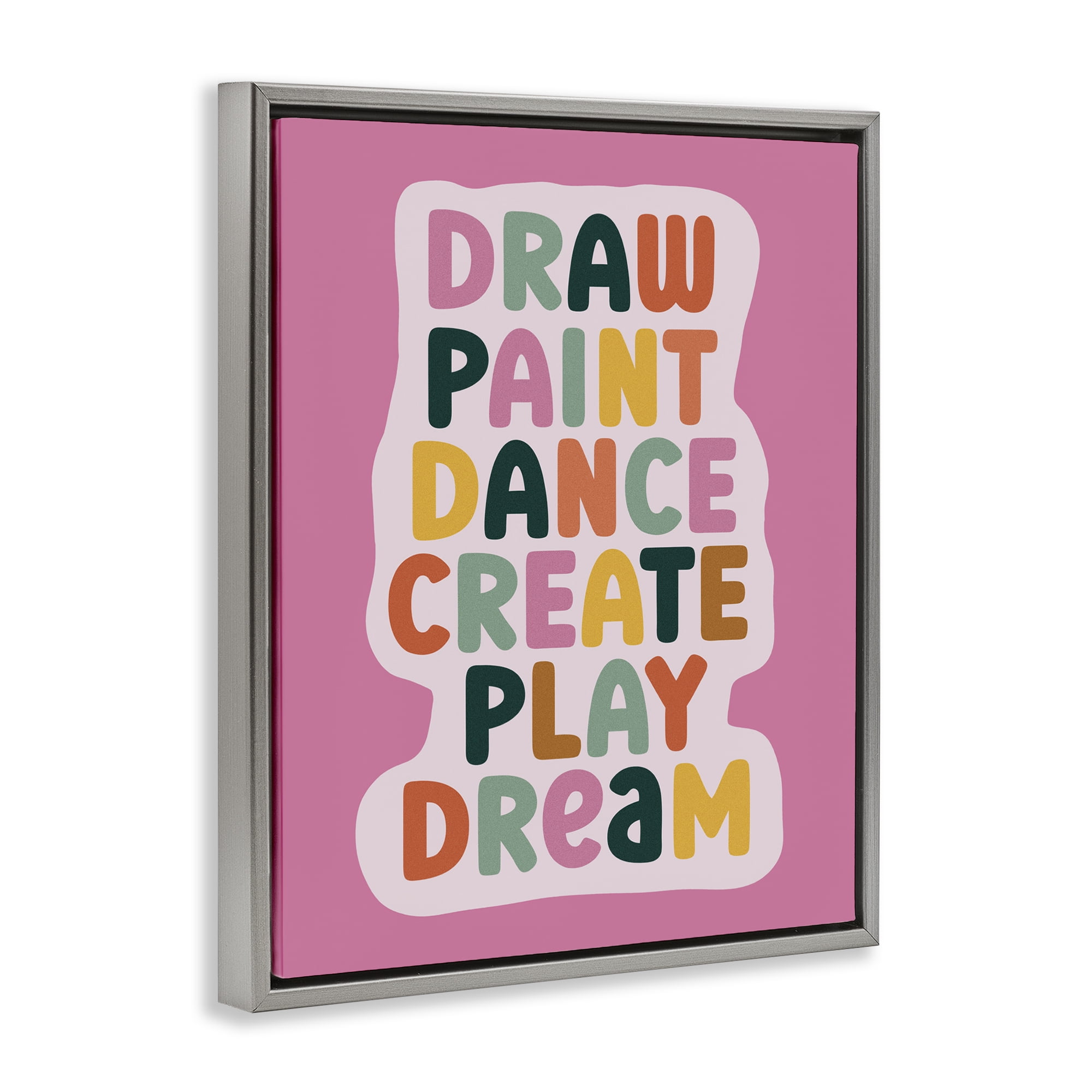 Draw Paint Dance Create Gray Framed Floater Canvas Wall Art, design by Julia Frost