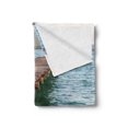 thumbnail image 2 of Beach Pathway Soft Flannel Fleece Throw Blanket, Landscape of Wood Bridge Pier over the Sea near an Island, Cozy Plush for Indoor and Outdoor Use, 50" x 60", Sea Green Brown, by Ambesonne, 2 of 5