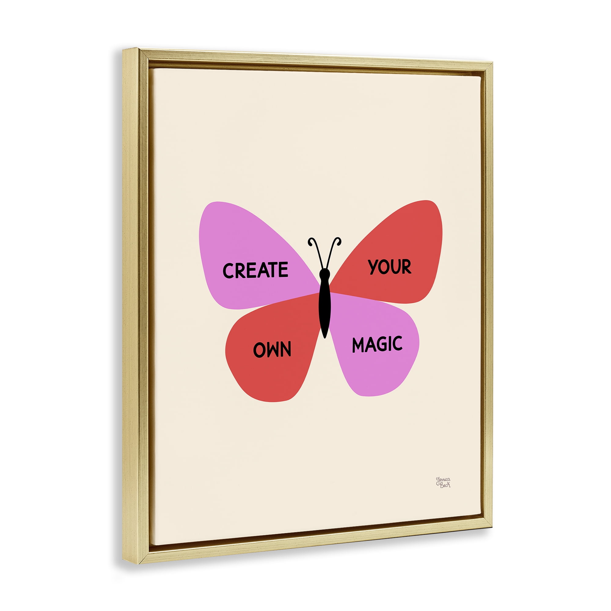 Stupell Industries Create Your Own Magic Animals Painting Gold Floater Framed Canvas Art Print Wall Art, 17 x 21