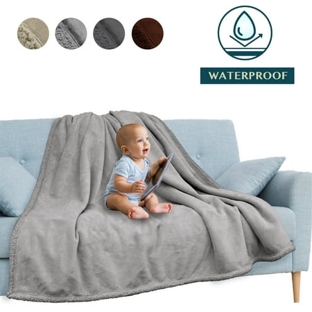PAVILIA WATERPROOF Blanket For Couch Sofa | Waterproof Dog Blanket for Large Dog Puppy Cat | Pet Blanket Protector | Plush Soft Warm Fuzzy Sherpa Blanket Bed Throw Light Grey 60x80
