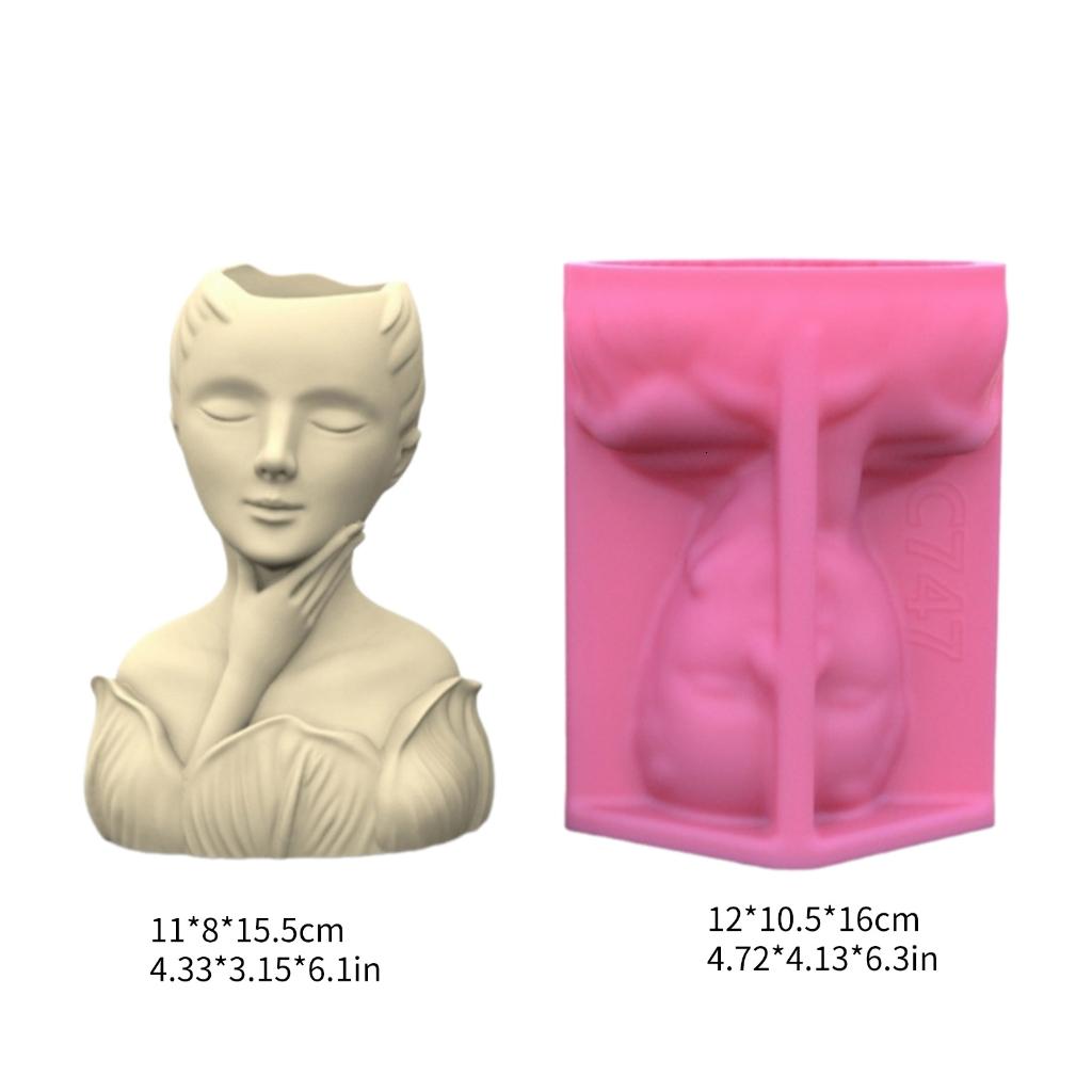 Osdhezcn Portrait Succulents Planter Molds DIYs Concrete Flowerpot Resin Molds Pen Holder Resin Molds Desk Livingrooms Decoration