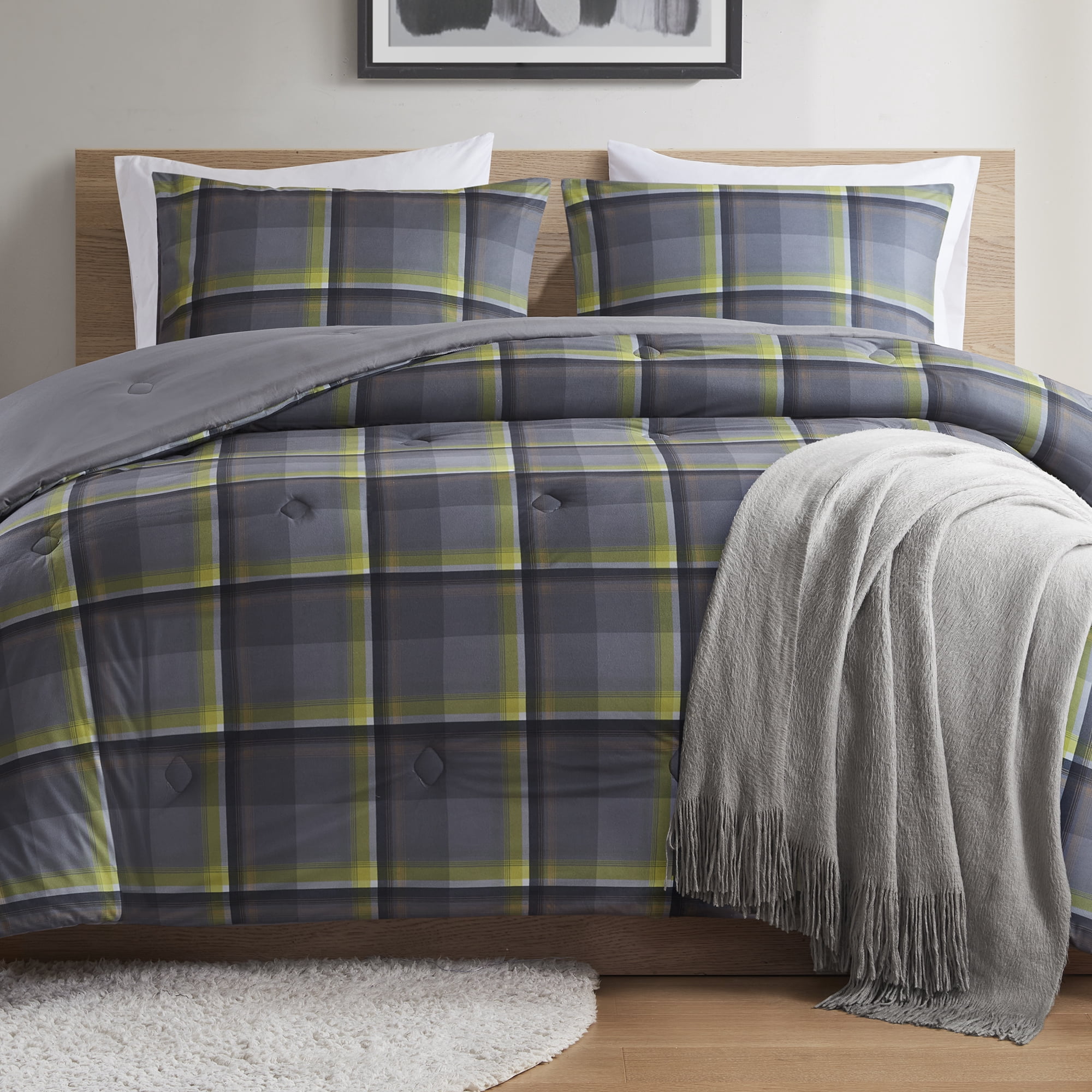 Mainstays Western Plaid 3-Piece Green Comforter Set, King