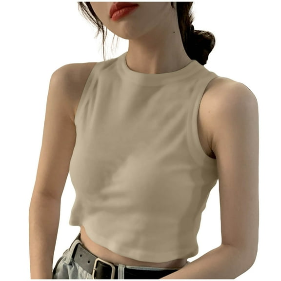Tank Tops for Women Summer Solid Color Crew Neck Basic Tight T Shirts Leisure Slim Fit Sleeveless Standard Straps Summer Shirts