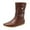 Brown, variant on Chelsea Boots for Women Pointed Toe Leather Mid Calf Booties Nonslip Flat Fall Winter Dress Boots with Adjustable Button and Buckle Strap