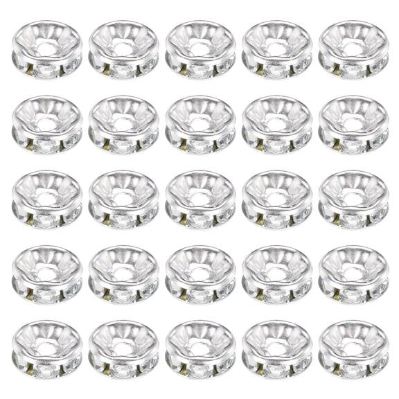8mm Rondelle Spacer Beads, Crystal Rhinestone Bead Spacers, Silver Tone, 50 Pack