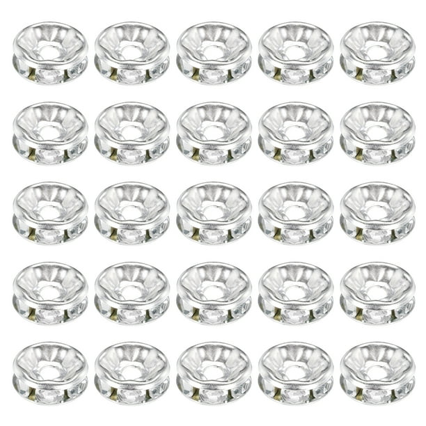 Cuentas Espaciadoras Rondelle de 8mm, Cuentas de Strass de Cristal, Tono Plateado, Paquete de 50