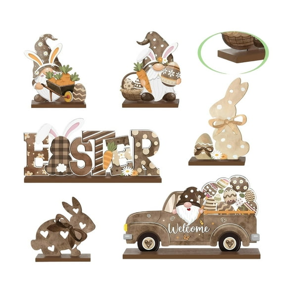 Sktrjpolfis 6Pcs Easter Wooden Bunny Table Decor Detachable Letter Ornament for Home Party Desktop Decor