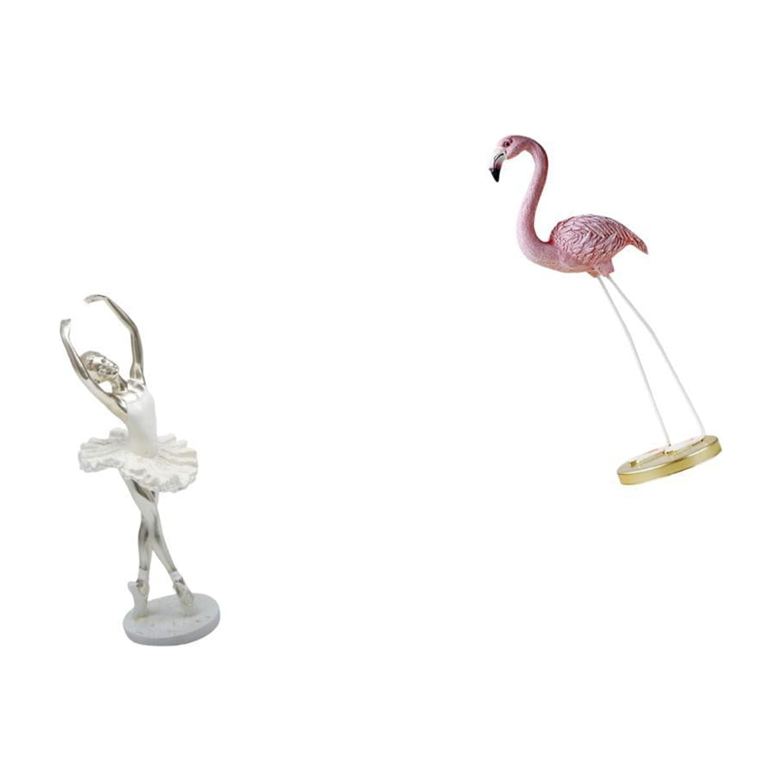2 Pieces Ballerina Statue Flamingo Sculpture Resin Desktop Ornament for Living Room Bedroom Garden Decor