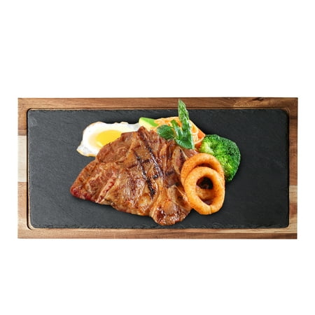 

Steak Serving Board Multipurpose Wooden Serving Tray Easy to Clean Rectangle Serving Plate with Slate Stone for Home Kitchen Restaurant
