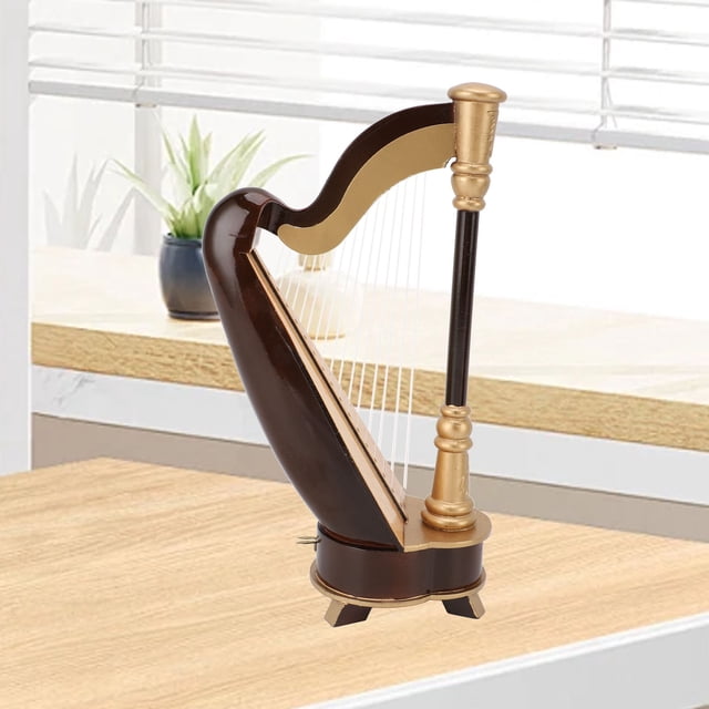 Musical Instrument Decor, Mini Harp Model Fine Craftsmanship 25cm for Office Desk Shelf