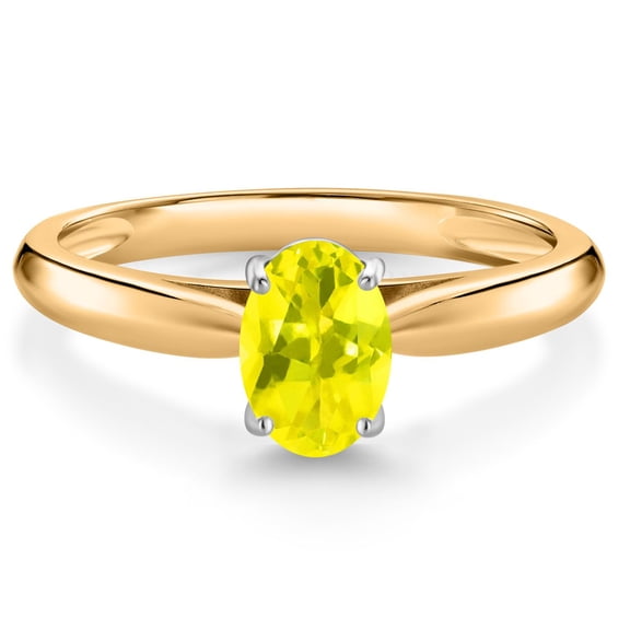 Gem Stone King 10K Yellow Gold Canary Mystic Topaz Solitaire Engagement Ring for Women (0.80 Cttw, Oval 7X5MM, Gemstone Birthstone, Size 7)