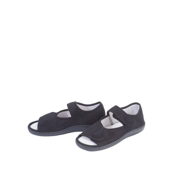 Adjustable Memory Foam Slippers, Hook and Loop Adjustable Closure, Rubber Outsoles – Black, Small