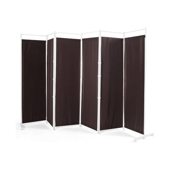 6 Ft Room Divider, 6 Panel Folding Wall Divider, Freestanding Partition with Adjustable Foot Pads, Perfect Privacy Screen for Home Office, Brown