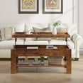 thumbnail image 2 of VECELO 39" Wood Lift Top Coffee Table, Rising Center Table with Hidden Compartment & Open Storage Shelf for Living Room, Brown, 2 of 10