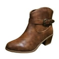 thumbnail image 5 of Rokment Western Cowboy Cowgirl Boots for Women Fashion Vintage Leather Buckles Pointed Toe Chunky High Heel Wide Calf Short Dress Ankle Booties Brown Size 7, 5 of 6