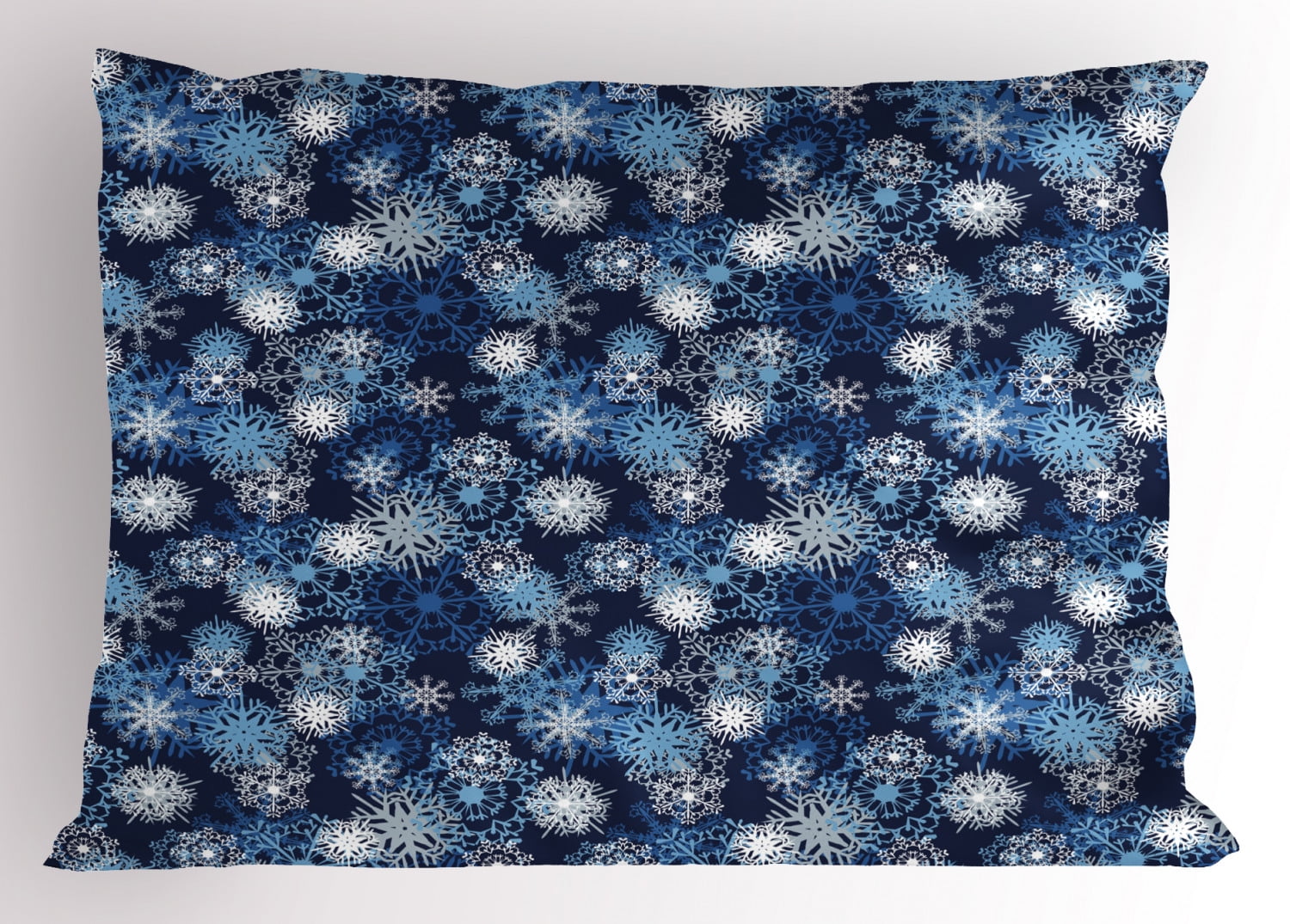Winter Pillow Sham Various Different Ornate Snowflakes Blizzard Cold