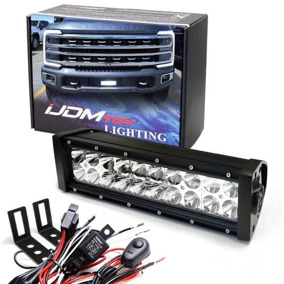 Lower Bumper Opening 12-Inch LED Light Bar Kit For 2022-up Ford F-250 F-350, Includes 60W Double Row LED Lightbar, Mounting Brackets, On/Off Switch Relay Wiring Kit