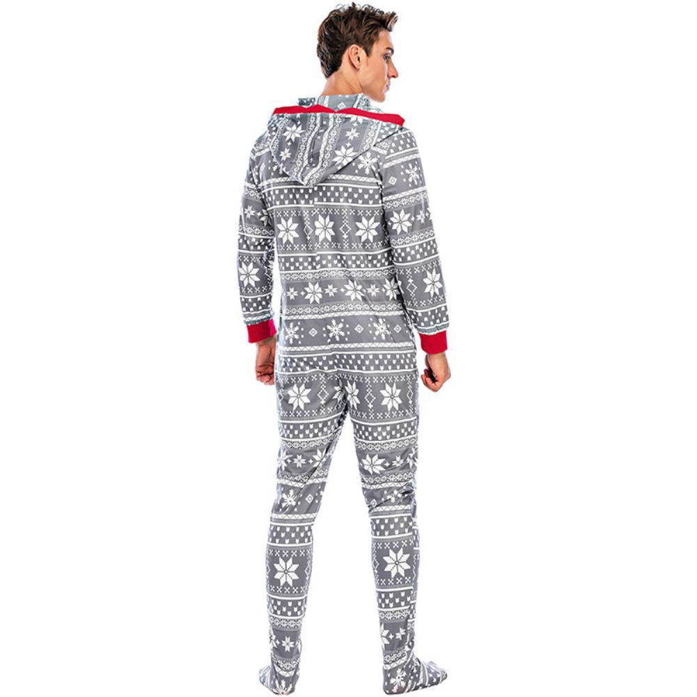 URMAGIC URMAGIC Christmas Family Matching Cotton Hooded Onesie Pjs Footed Sleepwear Snowflake Pajamas Set