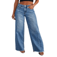 thumbnail image 2 of LYMAYTER Womens Wide Leg Jeans Baggy Casual Denim Pants High Waisted Stretchy Frayed Hem Jeans, 2 of 6